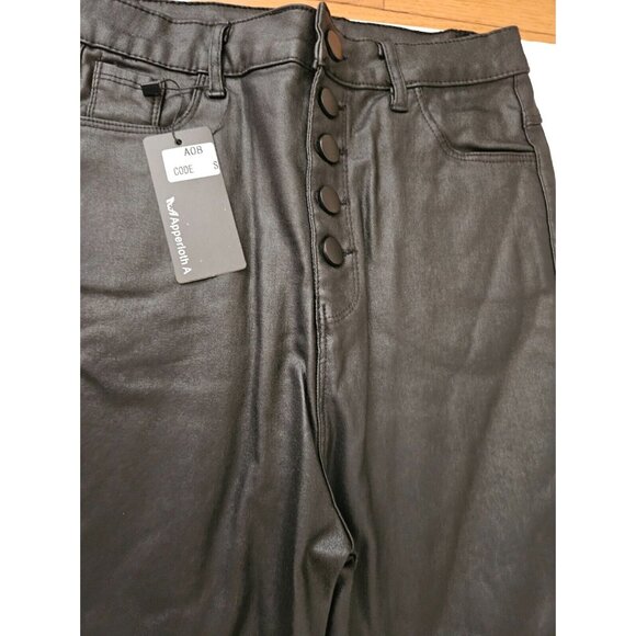 Apperloth A NWT S Button Fly Black Faux PU Leather Skinny Pants - Picture 5 of 7